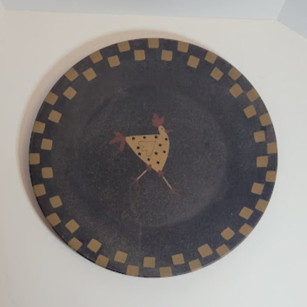 Donna White Hen Chicken Primitive Farmhouse Hand Painted Wood Composite Plate